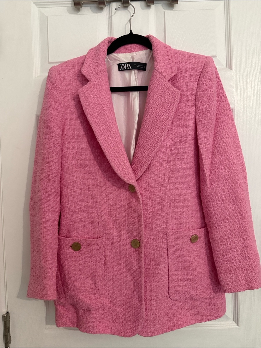 Zara Textured pink Blazer with Gold Buttons